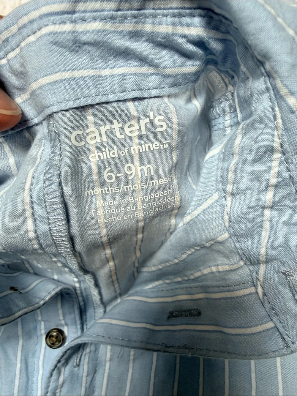 Carters Striped Light Blue Cotton Baby Romper with Collar 6-9 months